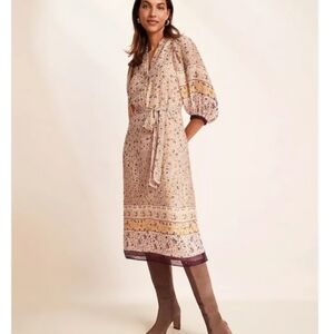 Ann Taylor Brand new W/Tags Boho Floral Midi Dress in Cream, Purple Yellow